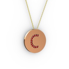 C Baş Harf Kolye - Garnet 18 ayar rose altın kolye (40 cm altın rolo zincir) #13kptuw