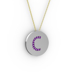 C Baş Harf Kolye - Ametist 925 ayar gümüş kolye (40 cm altın rolo zincir) #14lh4om