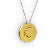C Baş Harf Kolye - Sitrin 925 ayar altın kaplama gümüş kolye (40 cm gümüş rolo zincir) #176k33n