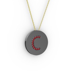 C Baş Harf Kolye - Garnet 925 ayar siyah rodyum kaplama gümüş kolye (40 cm gümüş rolo zincir) #17rrj8w