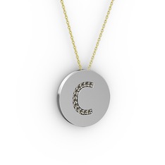 C Baş Harf Kolye - Dumanlı kuvars 925 ayar gümüş kolye (40 cm altın rolo zincir) #197dcps