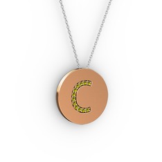 C Baş Harf Kolye - Peridot 18 ayar rose altın kolye (40 cm beyaz altın rolo zincir) #19hxeeg