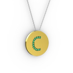 C Baş Harf Kolye - Yeşil kuvars 18 ayar altın kolye (40 cm beyaz altın rolo zincir) #1a9nrek