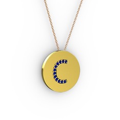 C Baş Harf Kolye - Lab safir 925 ayar altın kaplama gümüş kolye (40 cm rose altın rolo zincir) #1d4py20