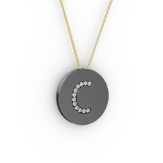 C Baş Harf Kolye - Swarovski 925 ayar siyah rodyum kaplama gümüş kolye (40 cm gümüş rolo zincir) #1ee8iw4