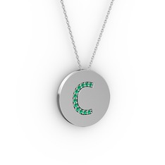 C Baş Harf Kolye - Yeşil kuvars 14 ayar beyaz altın kolye (40 cm gümüş rolo zincir) #1ifsqp6