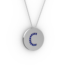 C Baş Harf Kolye - Lab safir 925 ayar gümüş kolye (40 cm beyaz altın rolo zincir) #1jvxjk6