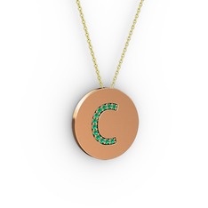 C Baş Harf Kolye - Yeşil kuvars 14 ayar rose altın kolye (40 cm altın rolo zincir) #1nz4p49