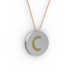 C Baş Harf Kolye - Peridot 8 ayar beyaz altın kolye (40 cm rose altın rolo zincir) #1p7yygk