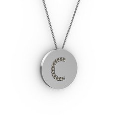 C Baş Harf Kolye - Dumanlı kuvars 14 ayar beyaz altın kolye (40 cm gümüş rolo zincir) #1sghisf