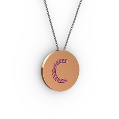 C Baş Harf Kolye - Rodolit garnet 14 ayar rose altın kolye (40 cm gümüş rolo zincir) #1u0jdgt