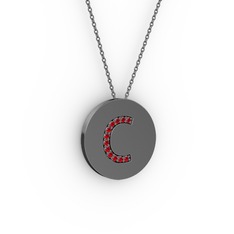 C Baş Harf Kolye - Garnet 925 ayar siyah rodyum kaplama gümüş kolye (40 cm gümüş rolo zincir) #1y7eml1