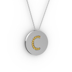 C Baş Harf Kolye - Sitrin 925 ayar gümüş kolye (40 cm beyaz altın rolo zincir) #208kby