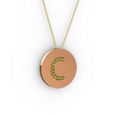 C Baş Harf Kolye - Peridot 925 ayar rose altın kaplama gümüş kolye (40 cm altın rolo zincir) #2m3juj