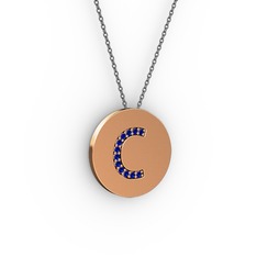 C Baş Harf Kolye - Lab safir 14 ayar rose altın kolye (40 cm gümüş rolo zincir) #66xbti