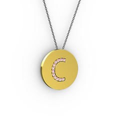 C Baş Harf Kolye - Pembe kuvars 18 ayar altın kolye (40 cm gümüş rolo zincir) #87dkx0