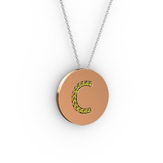 Peridot 18 ayar rose altın kolye (40 cm gümüş rolo zincir)