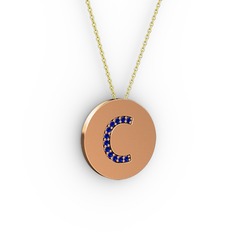 C Baş Harf Kolye - Lab safir 14 ayar rose altın kolye (40 cm altın rolo zincir) #cmcp2k