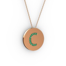 C Baş Harf Kolye - Yeşil kuvars 8 ayar rose altın kolye (40 cm rose altın rolo zincir) #gjpwv4