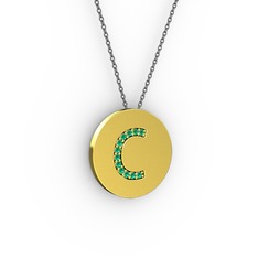 C Baş Harf Kolye - Yeşil kuvars 18 ayar altın kolye (40 cm gümüş rolo zincir) #hp3ume