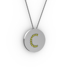 C Baş Harf Kolye - Peridot 14 ayar beyaz altın kolye (40 cm gümüş rolo zincir) #hr0mc3