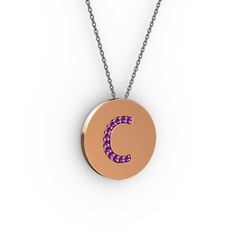 C Baş Harf Kolye - Ametist 14 ayar rose altın kolye (40 cm gümüş rolo zincir) #izelj