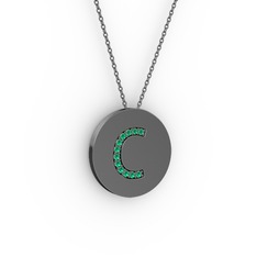 Yeşil kuvars 925 ayar siyah rodyum kaplama gümüş kolye (40 cm gümüş rolo zincir)