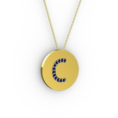 C Baş Harf Kolye - Lab safir 8 ayar altın kolye (40 cm altın rolo zincir) #m5q6np