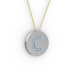 C Baş Harf Kolye - Akuamarin 925 ayar gümüş kolye (40 cm altın rolo zincir) #oinqb0