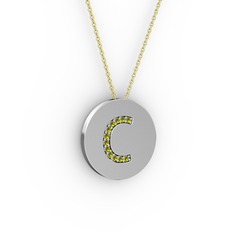 C Baş Harf Kolye - Peridot 14 ayar beyaz altın kolye (40 cm gümüş rolo zincir) #qfdpme