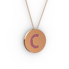 C Baş Harf Kolye - Rodolit garnet 8 ayar rose altın kolye (40 cm rose altın rolo zincir) #vo2cx0