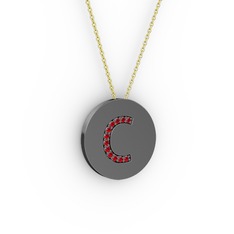 Garnet 925 ayar siyah rodyum kaplama gümüş kolye (40 cm altın rolo zincir)
