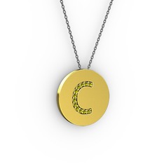 C Baş Harf Kolye - Peridot 925 ayar altın kaplama gümüş kolye (40 cm gümüş rolo zincir) #ym43g8