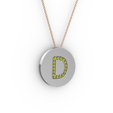 D Baş Harf Kolye - Peridot 8 ayar beyaz altın kolye (40 cm rose altın rolo zincir) #164l5lh