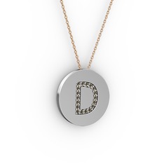 D Baş Harf Kolye - Dumanlı kuvars 18 ayar beyaz altın kolye (40 cm gümüş rolo zincir) #16k3lyd