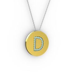 D Baş Harf Kolye - Akuamarin 925 ayar altın kaplama gümüş kolye (40 cm beyaz altın rolo zincir) #16mz7a1