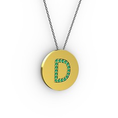 D Baş Harf Kolye - Yeşil kuvars 8 ayar altın kolye (40 cm gümüş rolo zincir) #17idnci