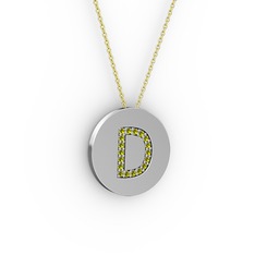 D Baş Harf Kolye - Peridot 14 ayar beyaz altın kolye (40 cm altın rolo zincir) #19uzote