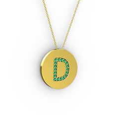 D Baş Harf Kolye - Yeşil kuvars 14 ayar altın kolye (40 cm altın rolo zincir) #1bm0r2y