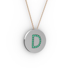 D Baş Harf Kolye - Yeşil kuvars 925 ayar gümüş kolye (40 cm rose altın rolo zincir) #1ko88n8