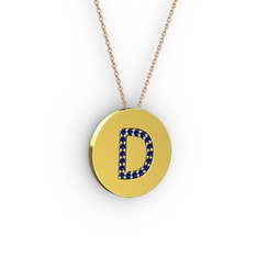 D Baş Harf Kolye - Lab safir 18 ayar altın kolye (40 cm rose altın rolo zincir) #1novblo