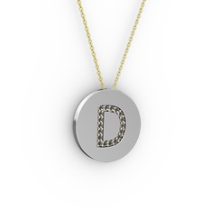 D Baş Harf Kolye - Dumanlı kuvars 8 ayar beyaz altın kolye (40 cm altın rolo zincir) #1oijipi