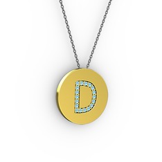 D Baş Harf Kolye - Akuamarin 8 ayar altın kolye (40 cm gümüş rolo zincir) #1uo1reg