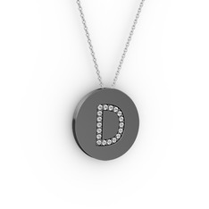 D Baş Harf Kolye - Beyaz zirkon 925 ayar siyah rodyum kaplama gümüş kolye (40 cm beyaz altın rolo zincir) #1uy3rc0