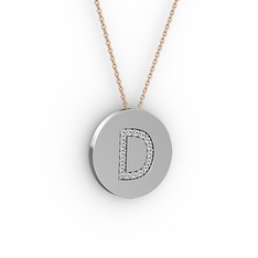 D Baş Harf Kolye - Beyaz zirkon 18 ayar beyaz altın kolye (40 cm gümüş rolo zincir) #2t9bjr