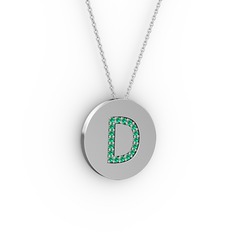 D Baş Harf Kolye - Yeşil kuvars 8 ayar beyaz altın kolye (40 cm gümüş rolo zincir) #4mw9ym