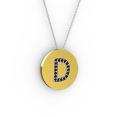 D Baş Harf Kolye - Lab safir 925 ayar altın kaplama gümüş kolye (40 cm beyaz altın rolo zincir) #aifiz2
