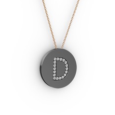 D Baş Harf Kolye - Pırlanta 925 ayar siyah rodyum kaplama gümüş kolye (0.1584 karat, 40 cm gümüş rolo zincir) #by4ftj