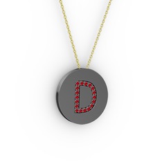 D Baş Harf Kolye - Garnet 925 ayar siyah rodyum kaplama gümüş kolye (40 cm altın rolo zincir) #e3lxls