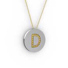 D Baş Harf Kolye - Sitrin 14 ayar beyaz altın kolye (40 cm altın rolo zincir) #er8tvj